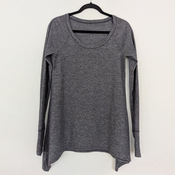 Lululemon Rehearsal Top Long Sleeve Gray Tee Heathered Black Swan Thumb Holes 8 - Picture 5 of 9